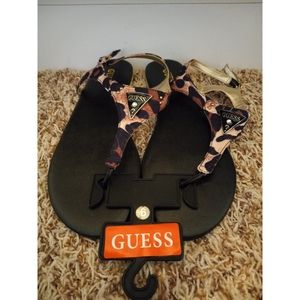 Guess Factory Carmela Leopard T-Strap Sandals
